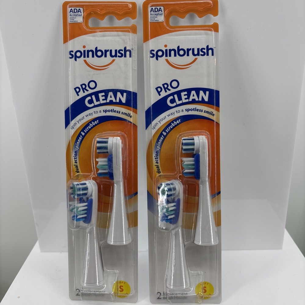 Spinbrush Pro Clean Replacement Brush Heads Lot of 2 Packs 4 Heads New Sealed